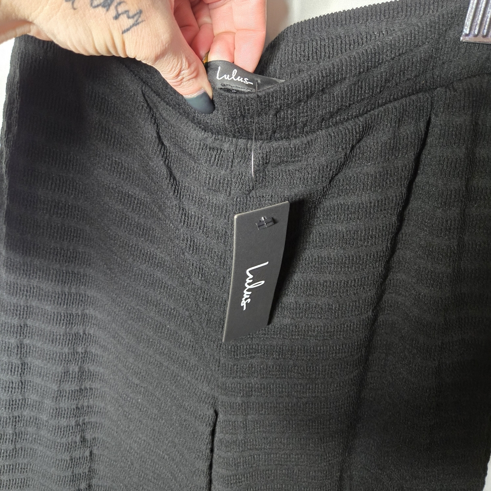 Lulu's Black Heavy Weight Drawstring Wide Leg Soft Boutique Pants Cozy Casual - Picture 2 of 6